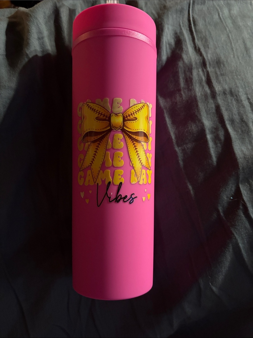 Pink 'Game Day Vibes' Softball Tumbler - Cheerful Pink